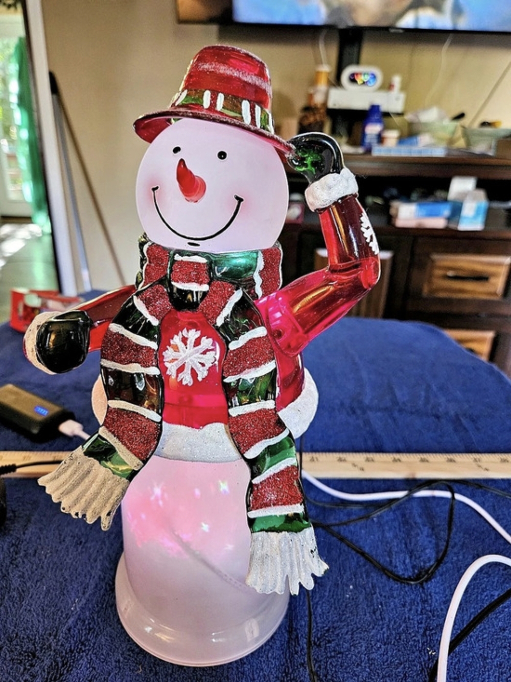 Light-Up Snowman Holiday Decor Red & White